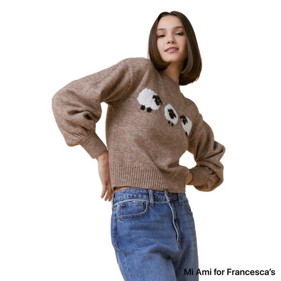 🪗Francesca's mi Ami Brown Sweater with Sheep Motif crewneck pullover size S GUC - Picture 1 of 9